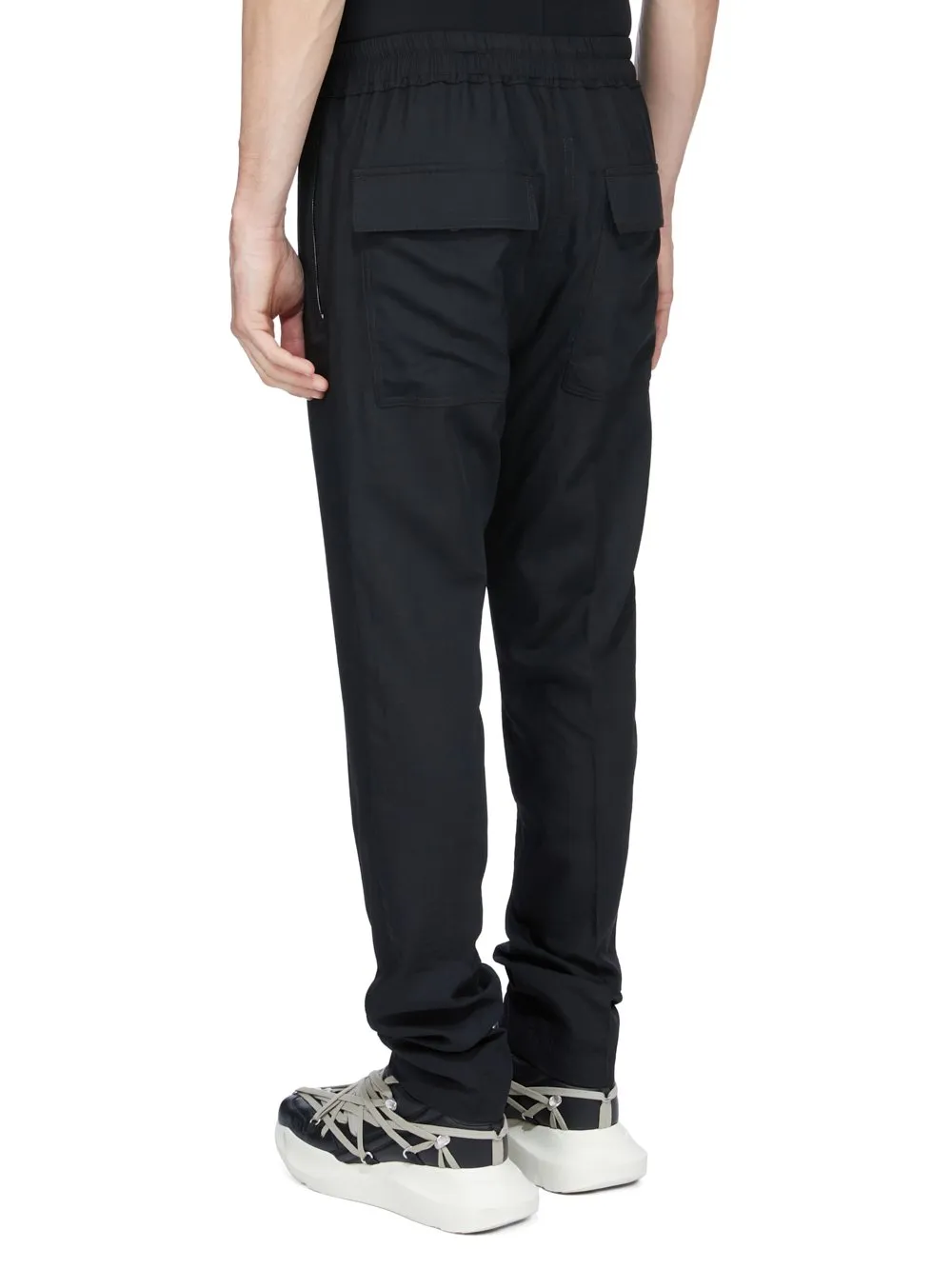 Rick Owens Temple Drawstring Slim Long In Black Wool Gauze