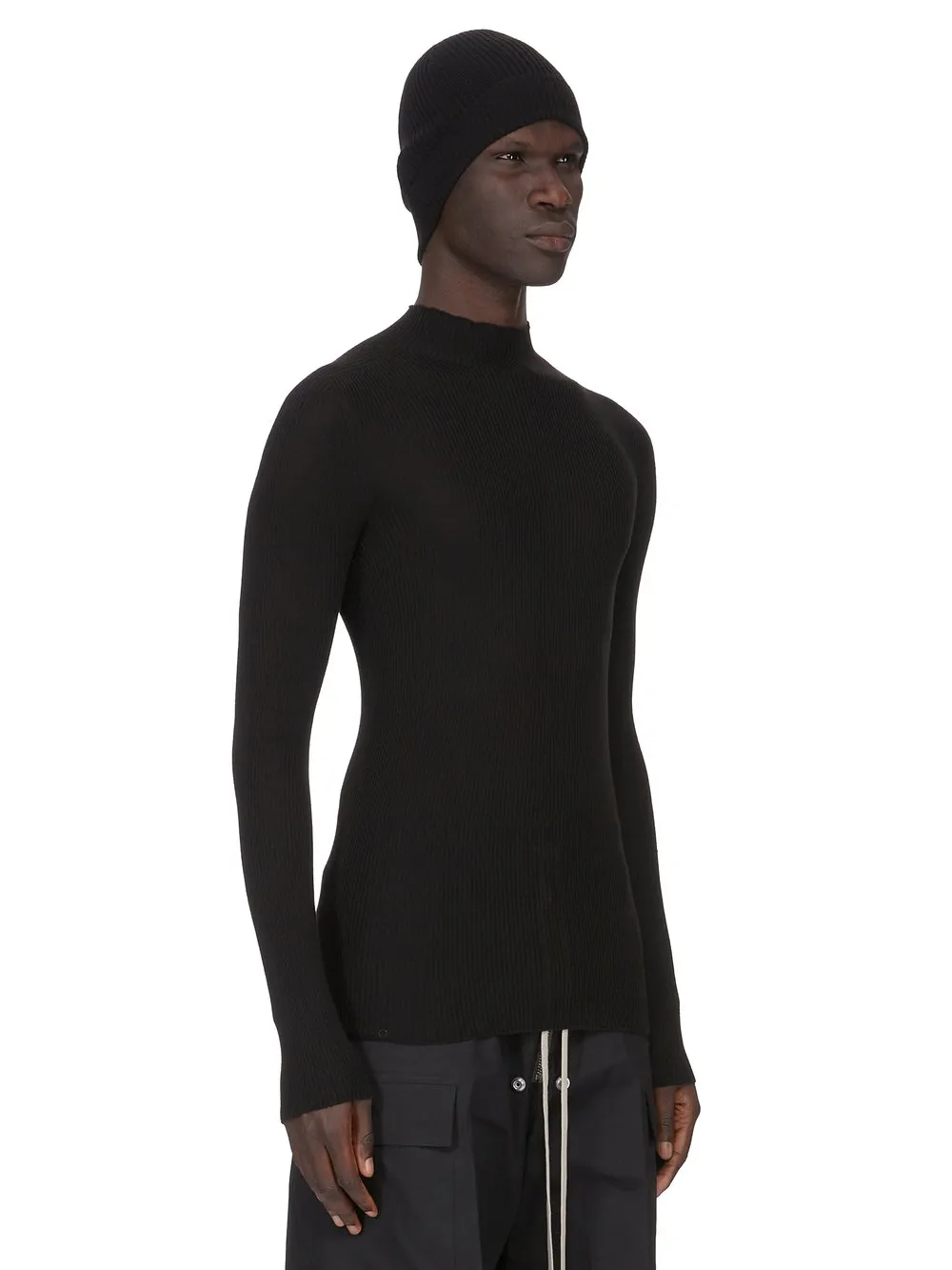Rick Owens Temple Ribbed Beanie In Black Ribbed Knit