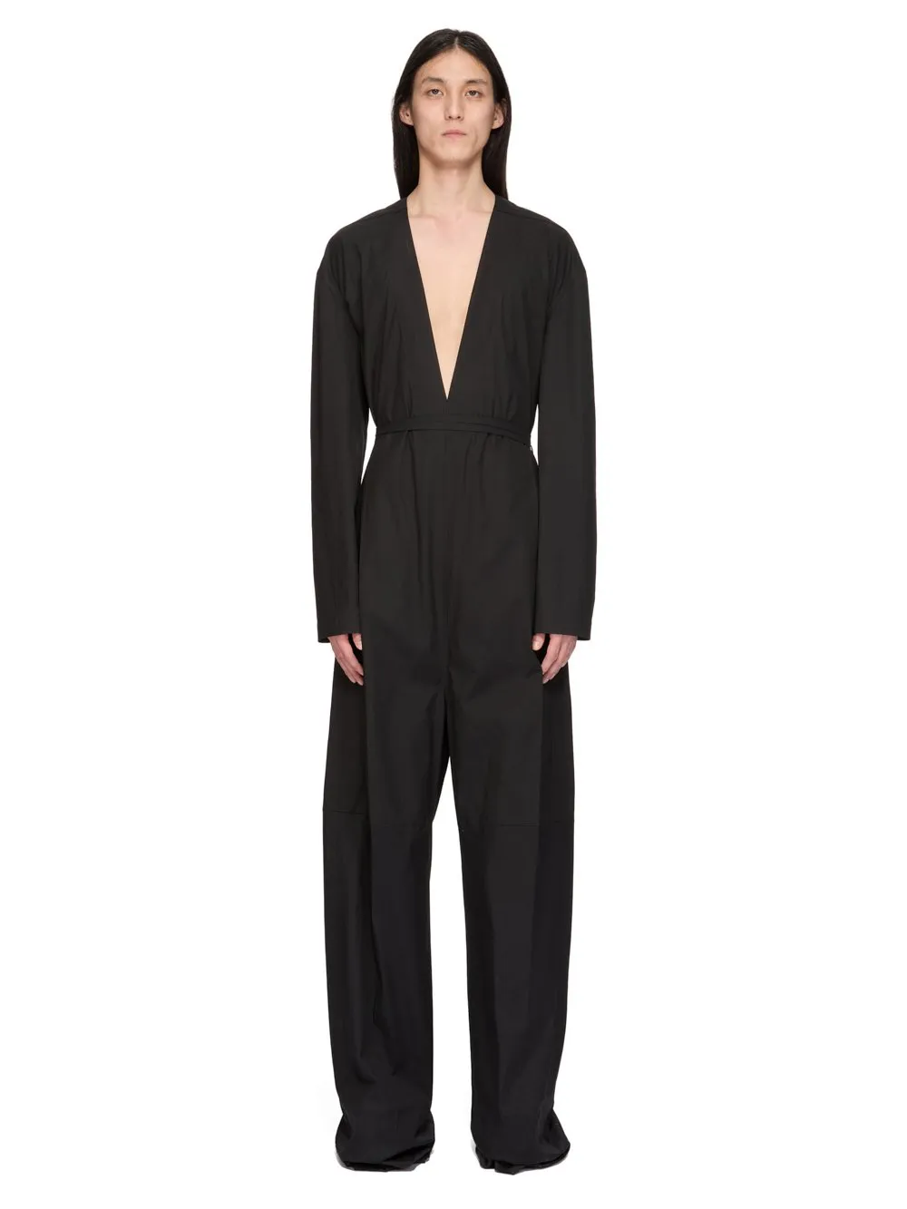 Rick Owens Temple Ls Long Jumpsuit In Black Heavy Poplin