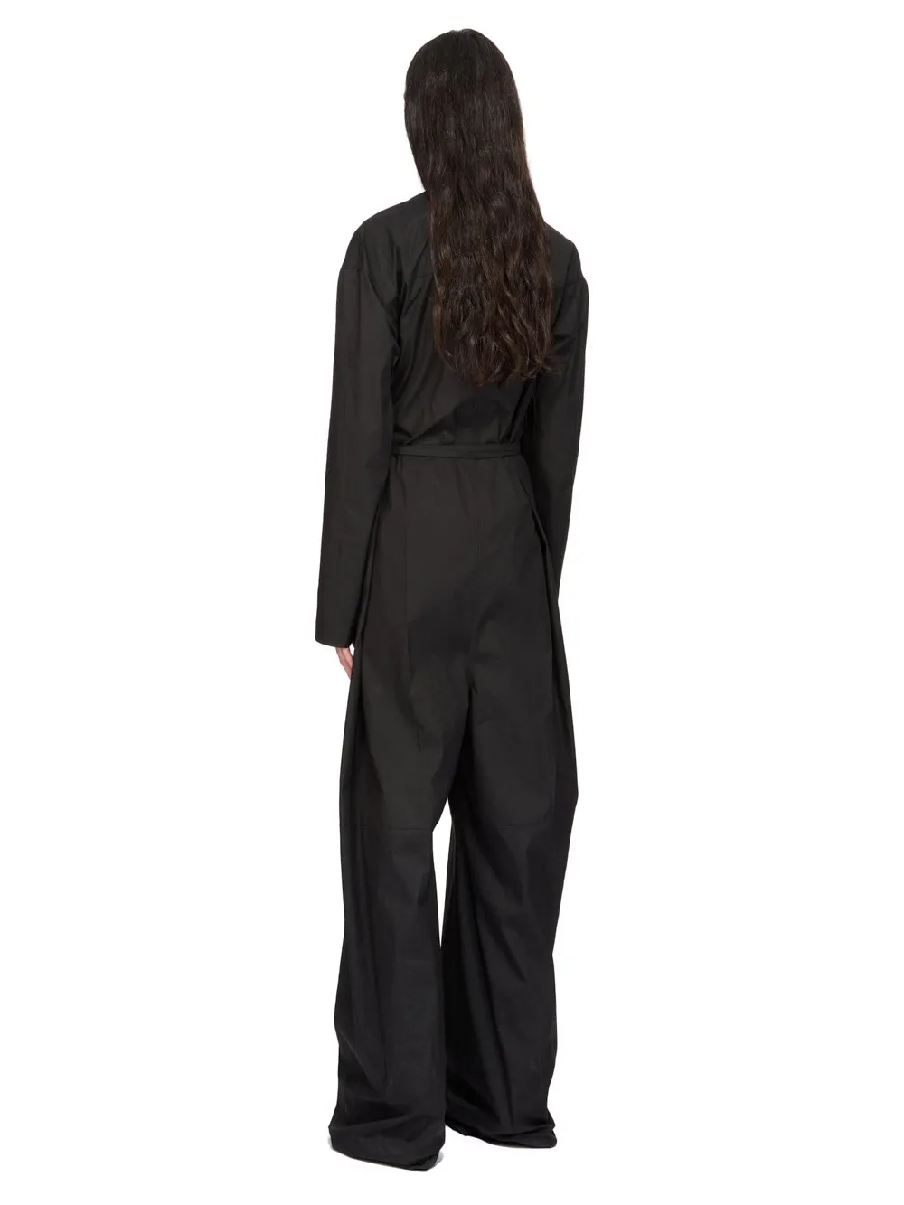 Rick Owens Temple Ls Long Jumpsuit In Black Heavy Poplin