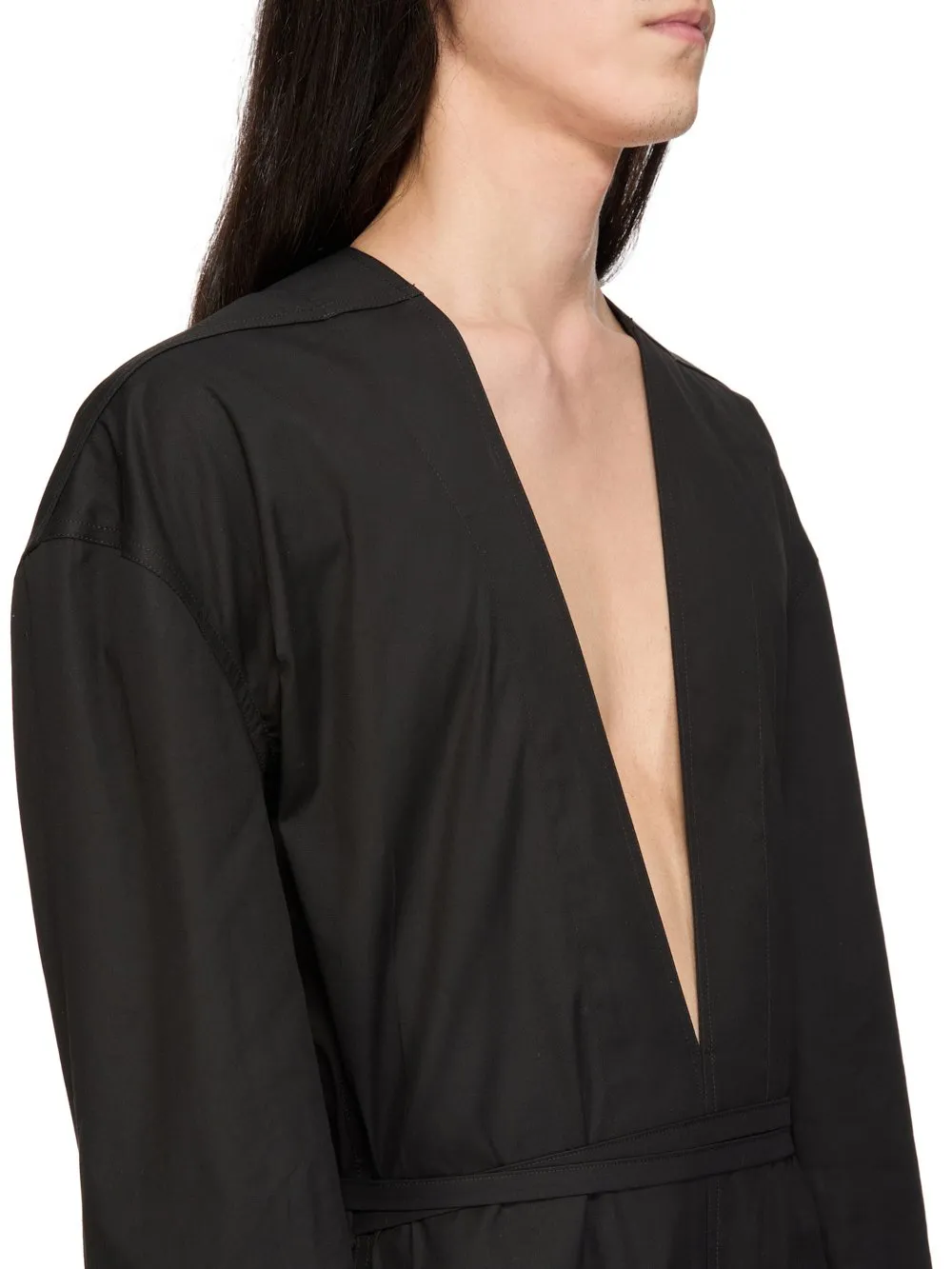 Rick Owens Temple Ls Long Jumpsuit In Black Heavy Poplin