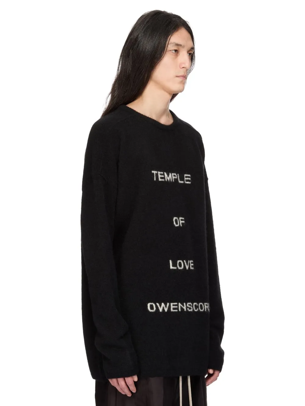 Rick Owens Temple Round Neck In Black/Butter Alpaca Knit