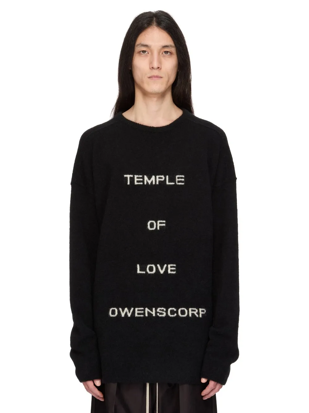 Rick Owens Temple Round Neck In Black/Butter Alpaca Knit