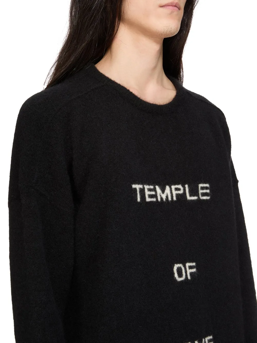 Rick Owens Temple Round Neck In Black/Butter Alpaca Knit
