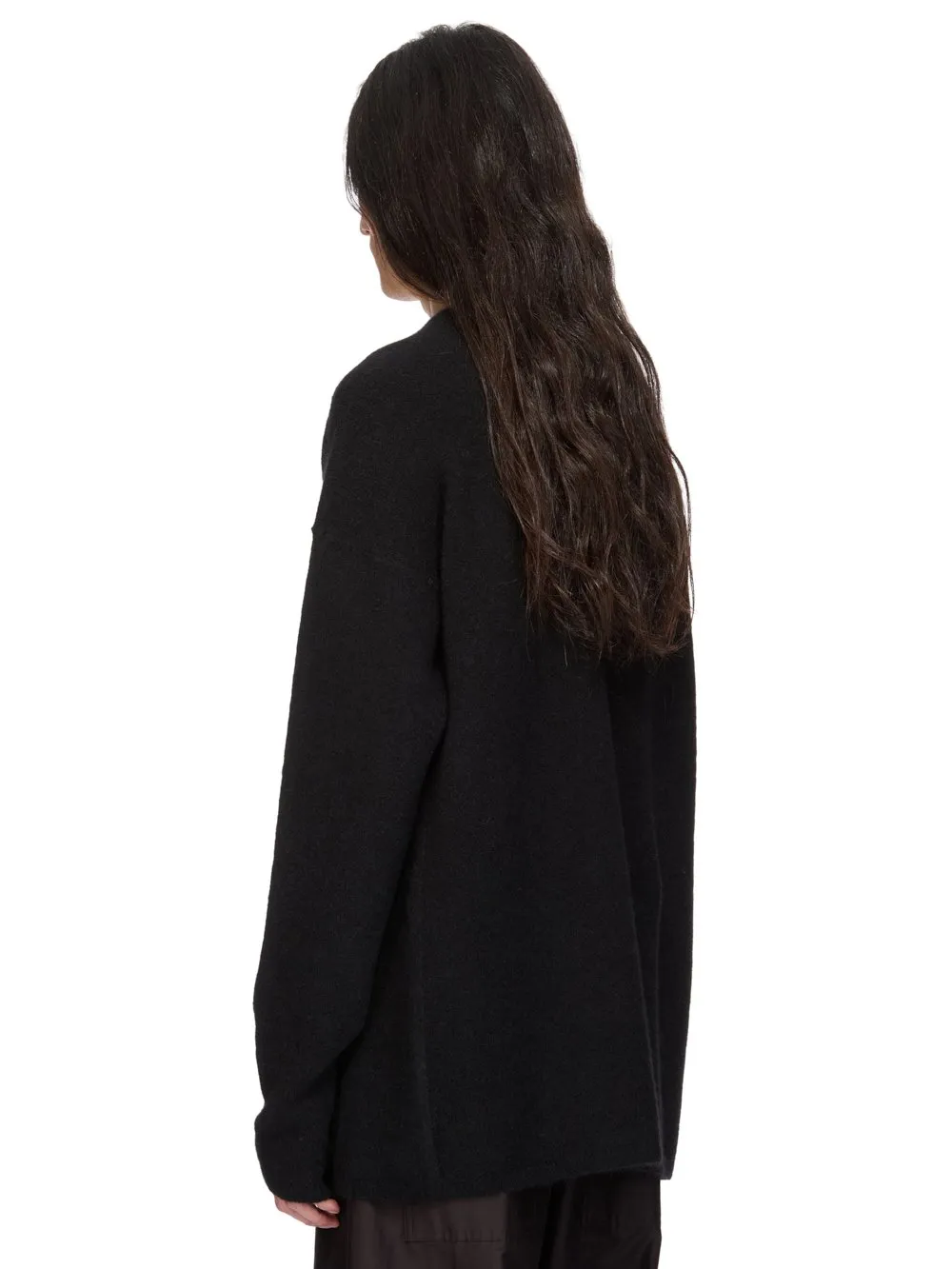 Rick Owens Temple Round Neck In Black/Butter Alpaca Knit