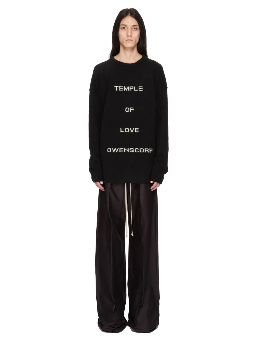 Rick Owens Temple Round Neck In Black/Butter Alpaca Knit
