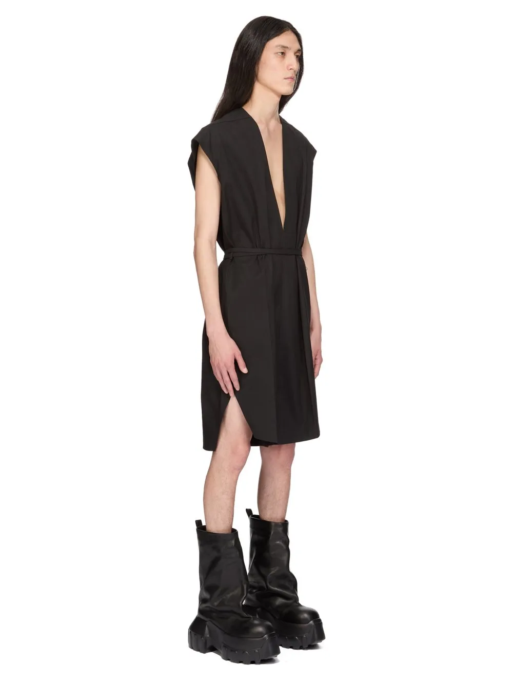 Rick Owens Temple Sl Short Jumpsuit In Black Heavy Poplin