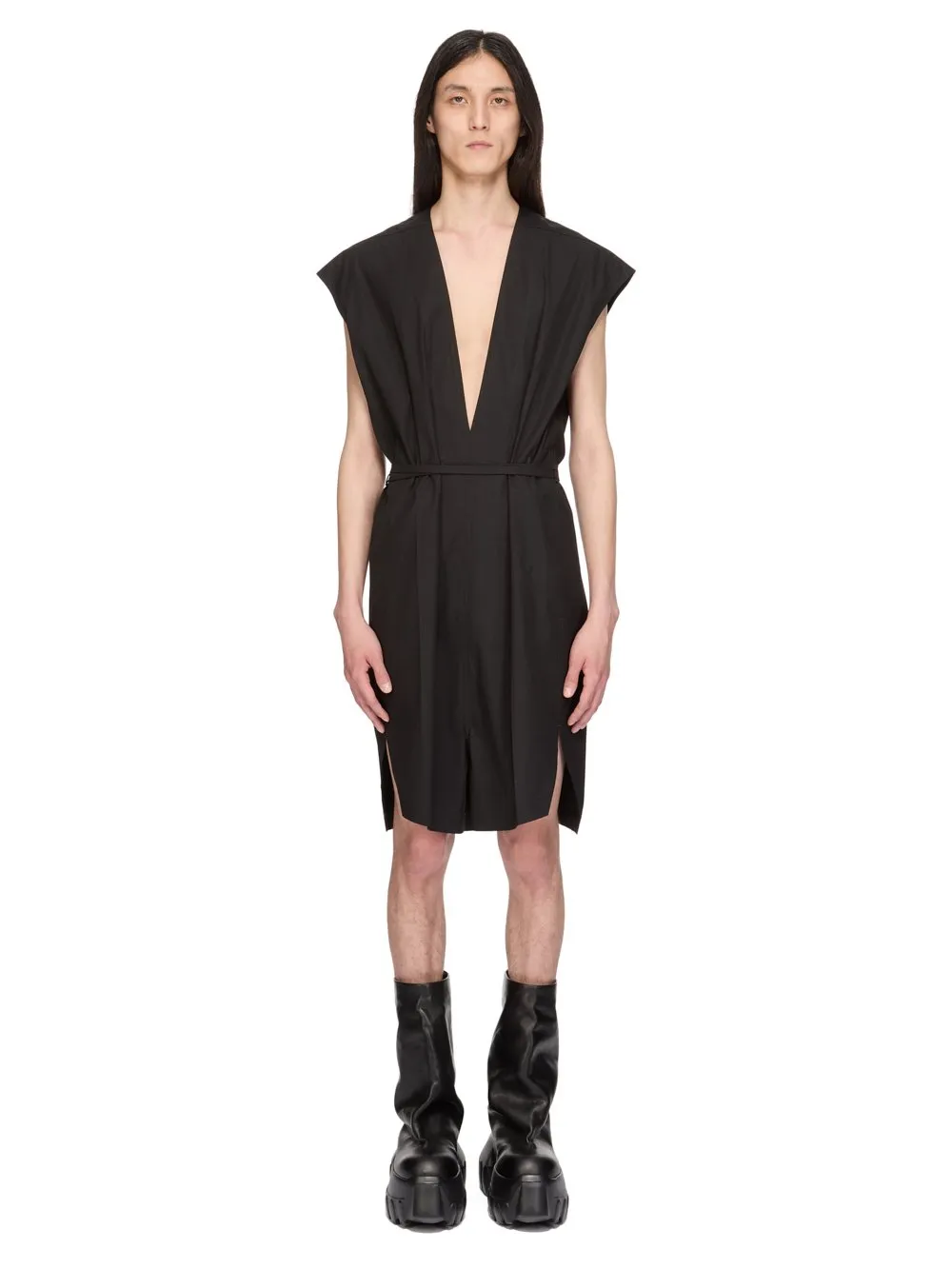 Rick Owens Temple Sl Short Jumpsuit In Black Heavy Poplin