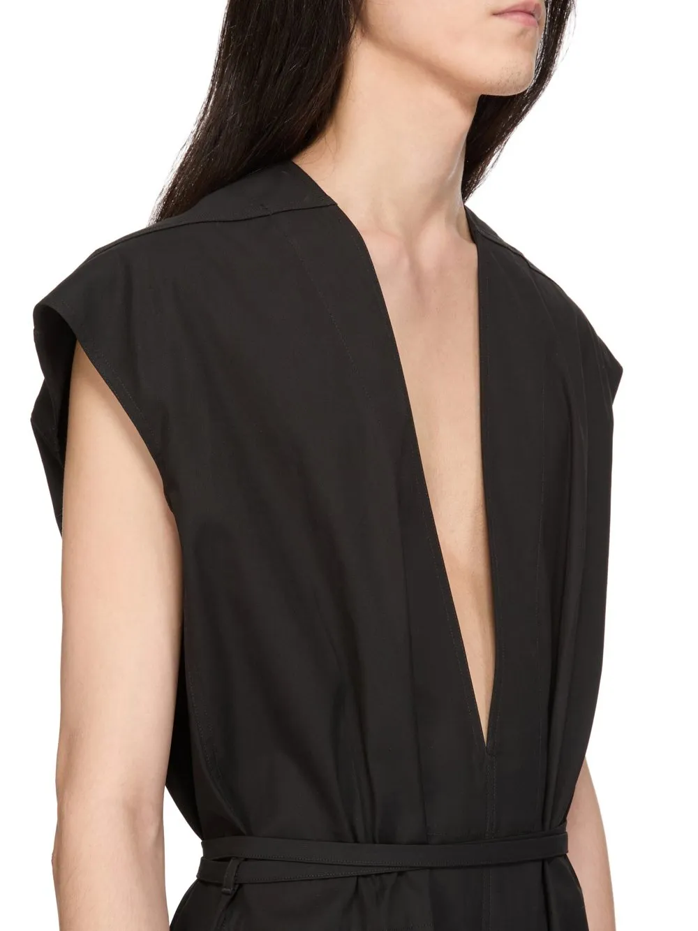 Rick Owens Temple Sl Short Jumpsuit In Black Heavy Poplin
