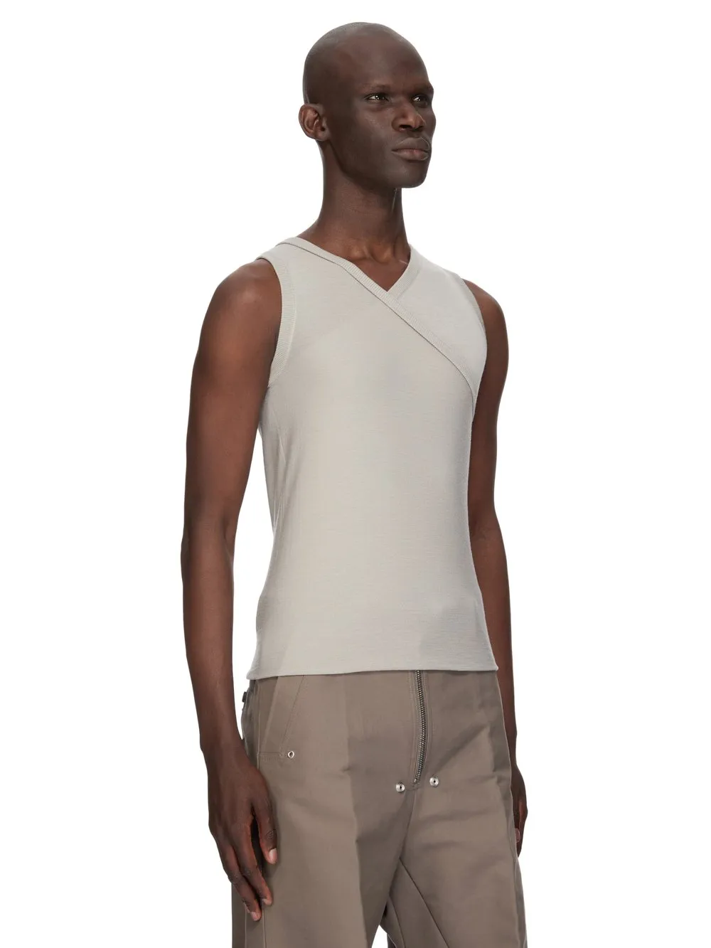 Rick Owens Temple Hollywood Banana T In Pearl Lightweight Rasato Knit