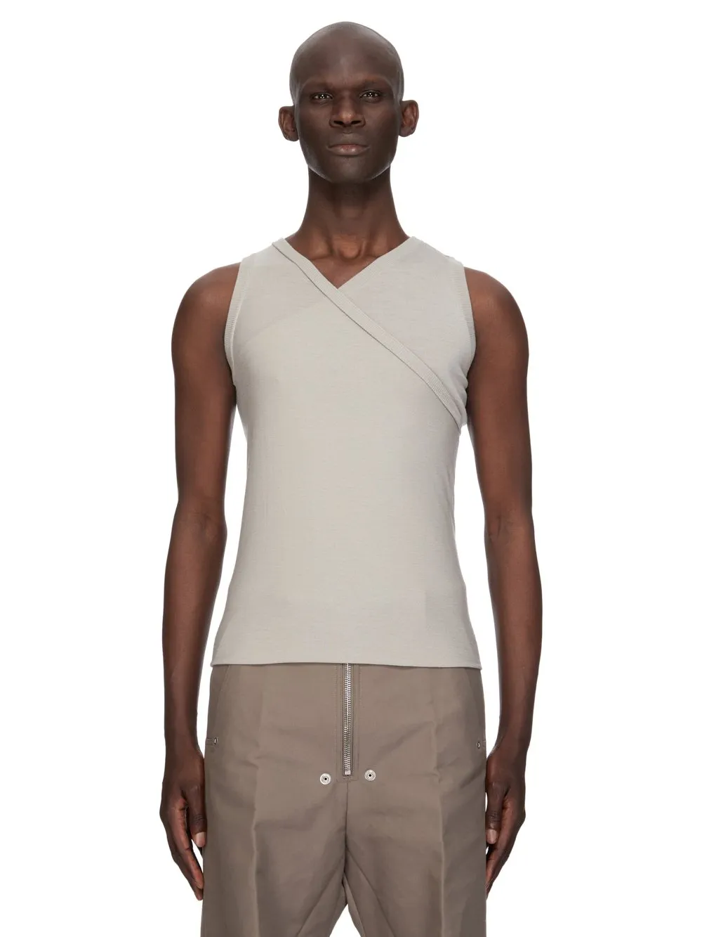 Rick Owens Temple Hollywood Banana T In Pearl Lightweight Rasato Knit
