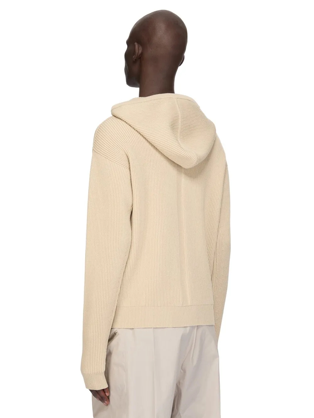 Rick Owens Temple Zipped Hoodie In Sand Heavy Wool Knit