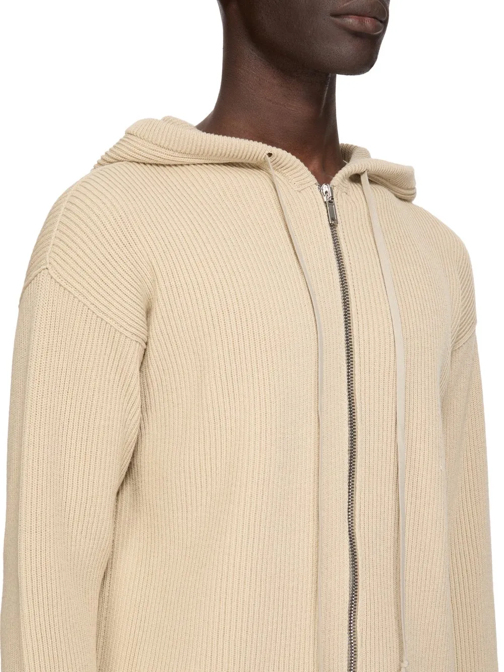 Rick Owens Temple Zipped Hoodie In Sand Heavy Wool Knit
