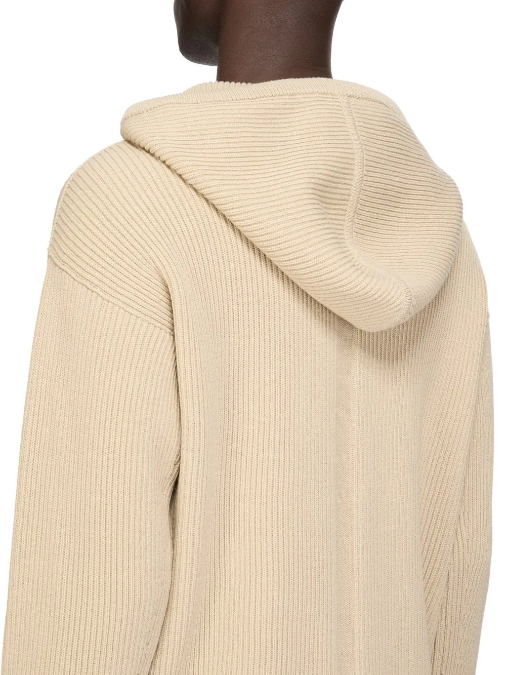 Rick Owens Temple Zipped Hoodie In Sand Heavy Wool Knit