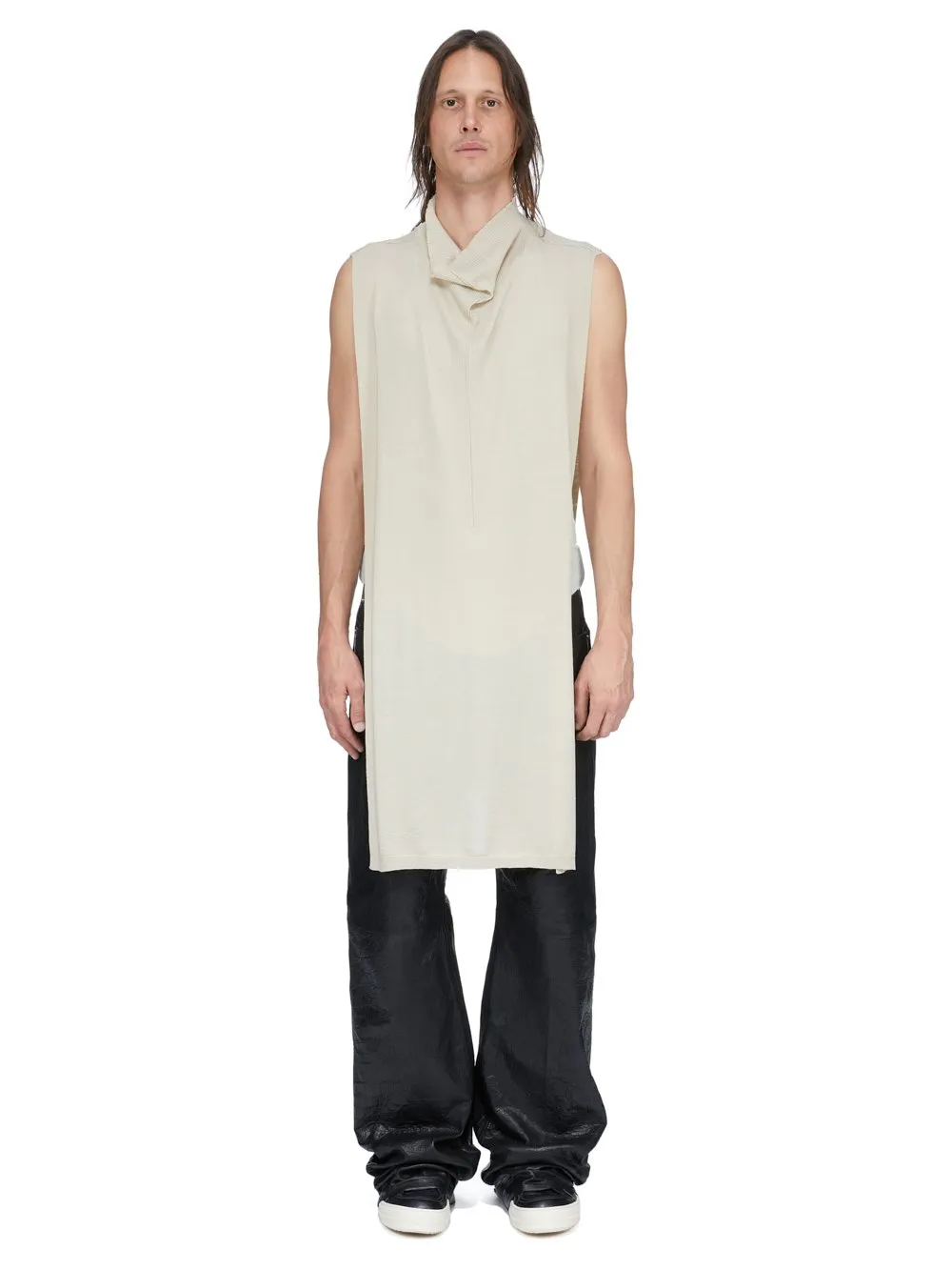 Rick Owens Temple Funnel Neck Scarf In Sand Lightweight Rasato Knit