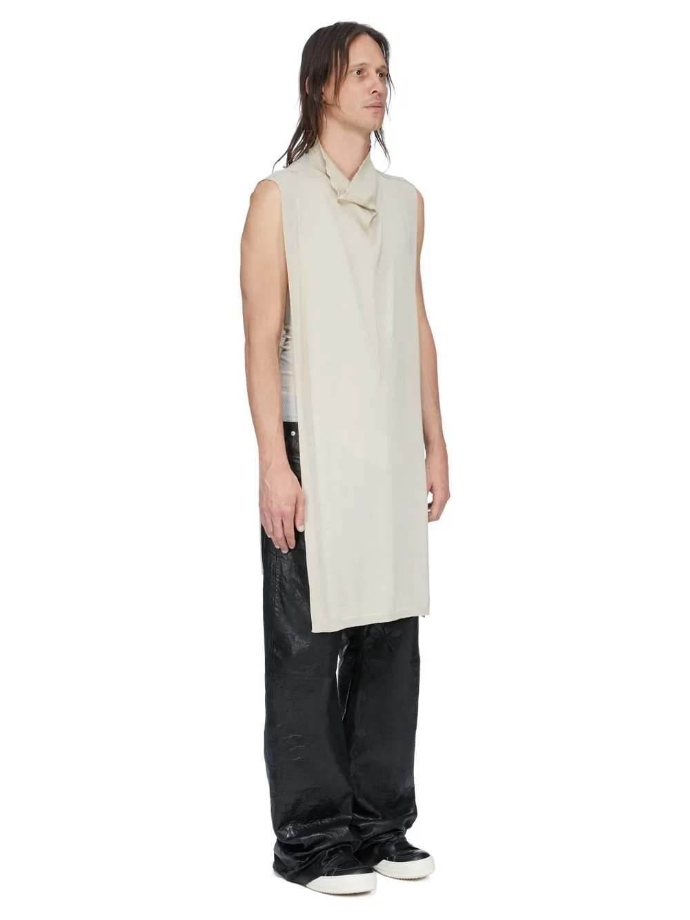Rick Owens Temple Funnel Neck Scarf In Sand Lightweight Rasato Knit