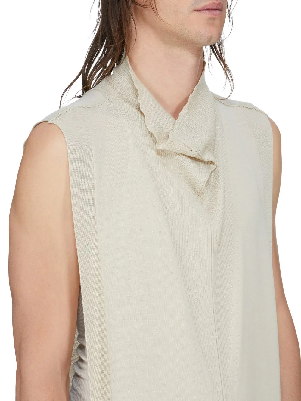 Rick Owens Temple Funnel Neck Scarf In Sand Lightweight Rasato Knit