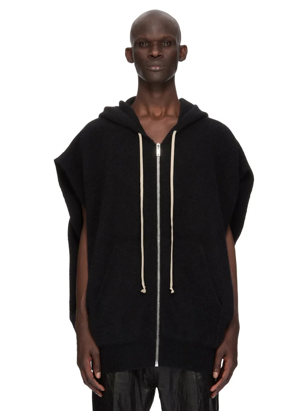 Rick Owens Temple Sl Hun Zipped Hoodie In Black Alpaca Knit