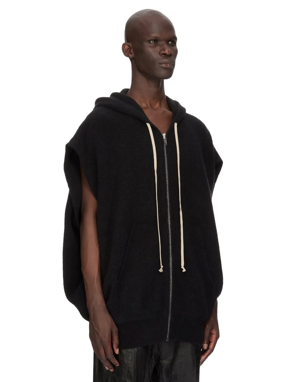 Rick Owens Temple Sl Hun Zipped Hoodie In Black Alpaca Knit