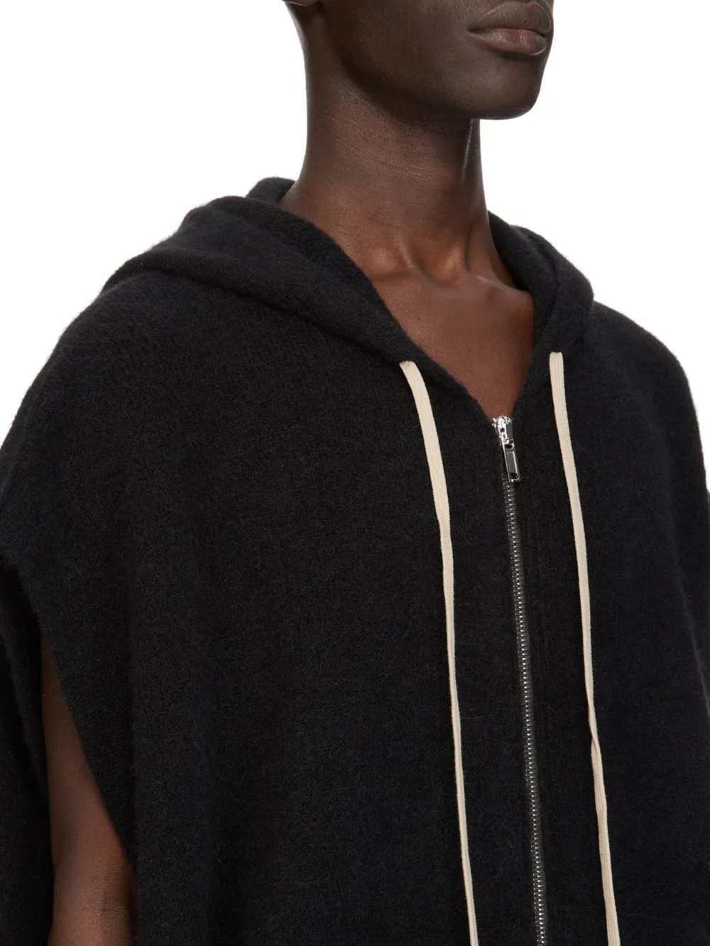 Rick Owens Temple Sl Hun Zipped Hoodie In Black Alpaca Knit