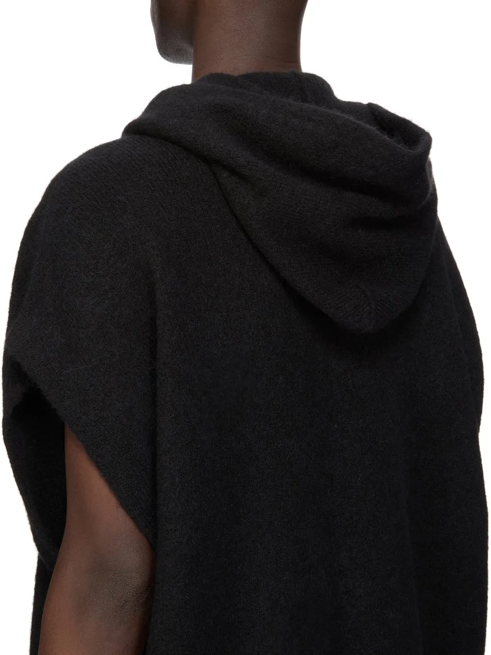 Rick Owens Temple Sl Hun Zipped Hoodie In Black Alpaca Knit