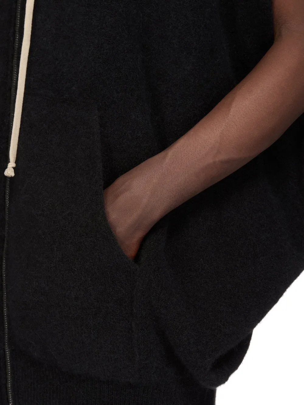 Rick Owens Temple Sl Hun Zipped Hoodie In Black Alpaca Knit