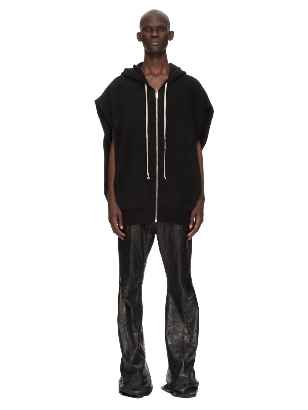 Rick Owens Temple Sl Hun Zipped Hoodie In Black Alpaca Knit