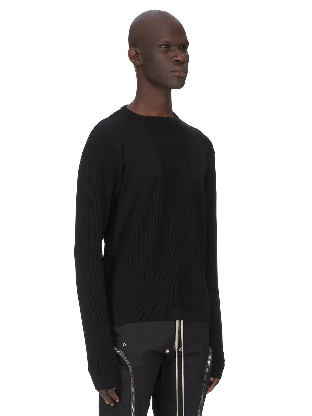 Rick Owens Temple Round Neck In Black Heavy Wool Knit
