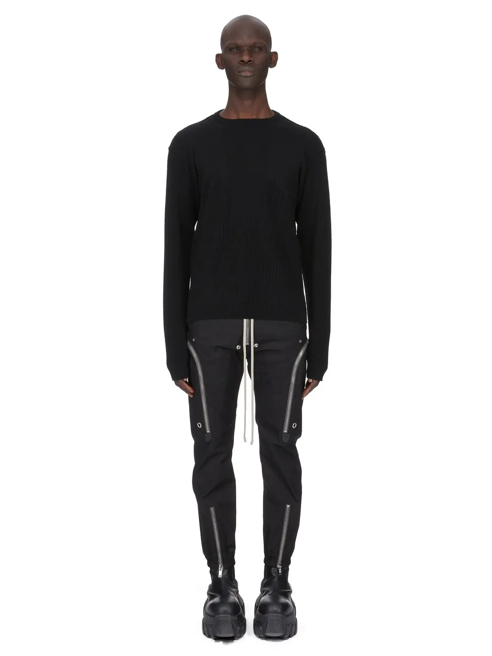 Rick Owens Temple Round Neck In Black Heavy Wool Knit