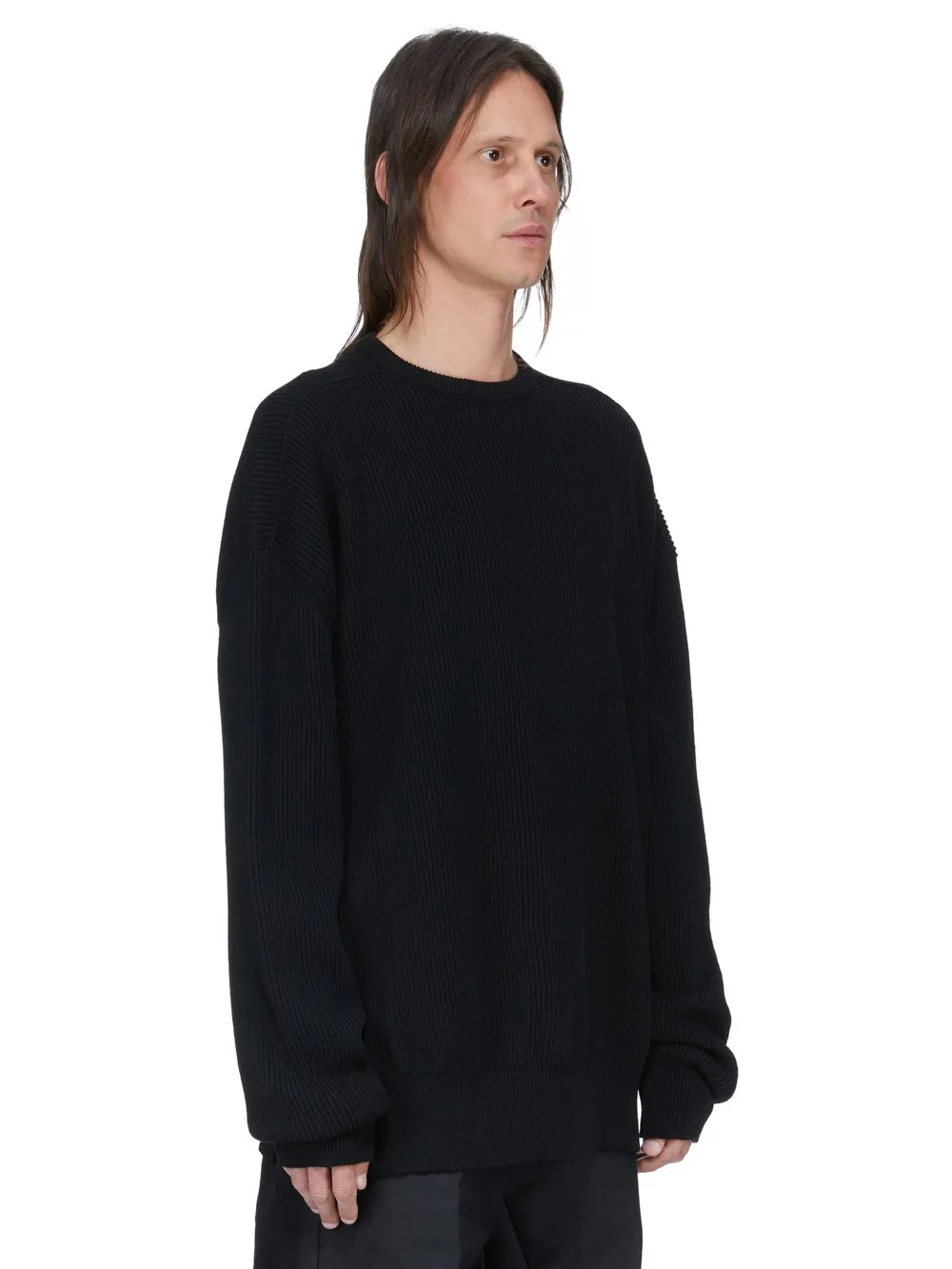 Rick Owens Temple Jumbo Ls In Black Heavy Wool Knit