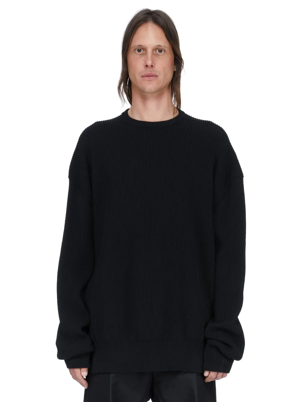 Rick Owens Temple Jumbo Ls In Black Heavy Wool Knit