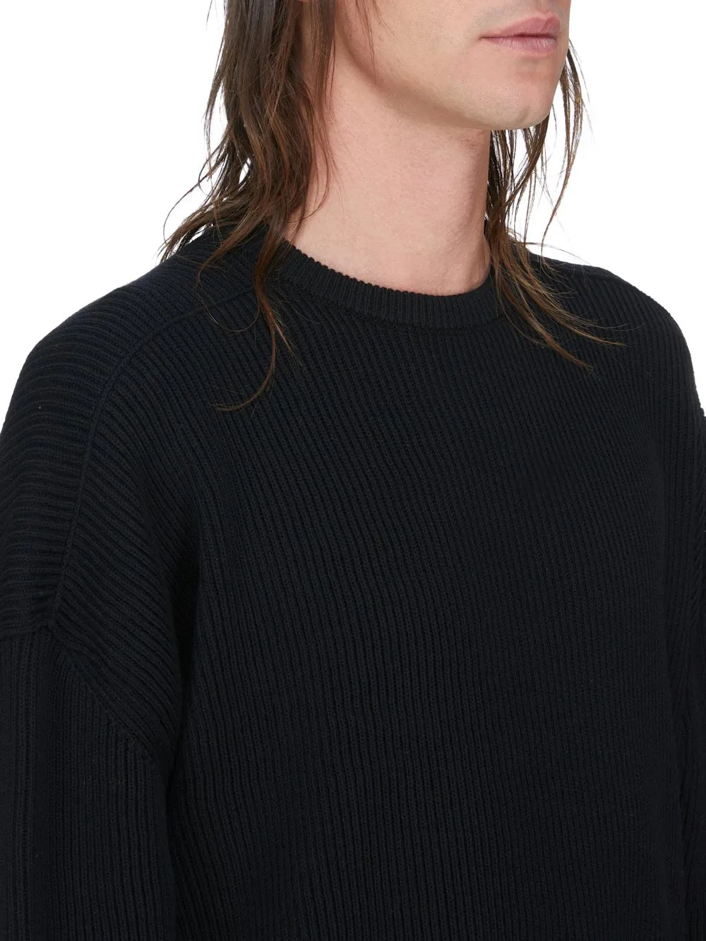 Rick Owens Temple Jumbo Ls In Black Heavy Wool Knit