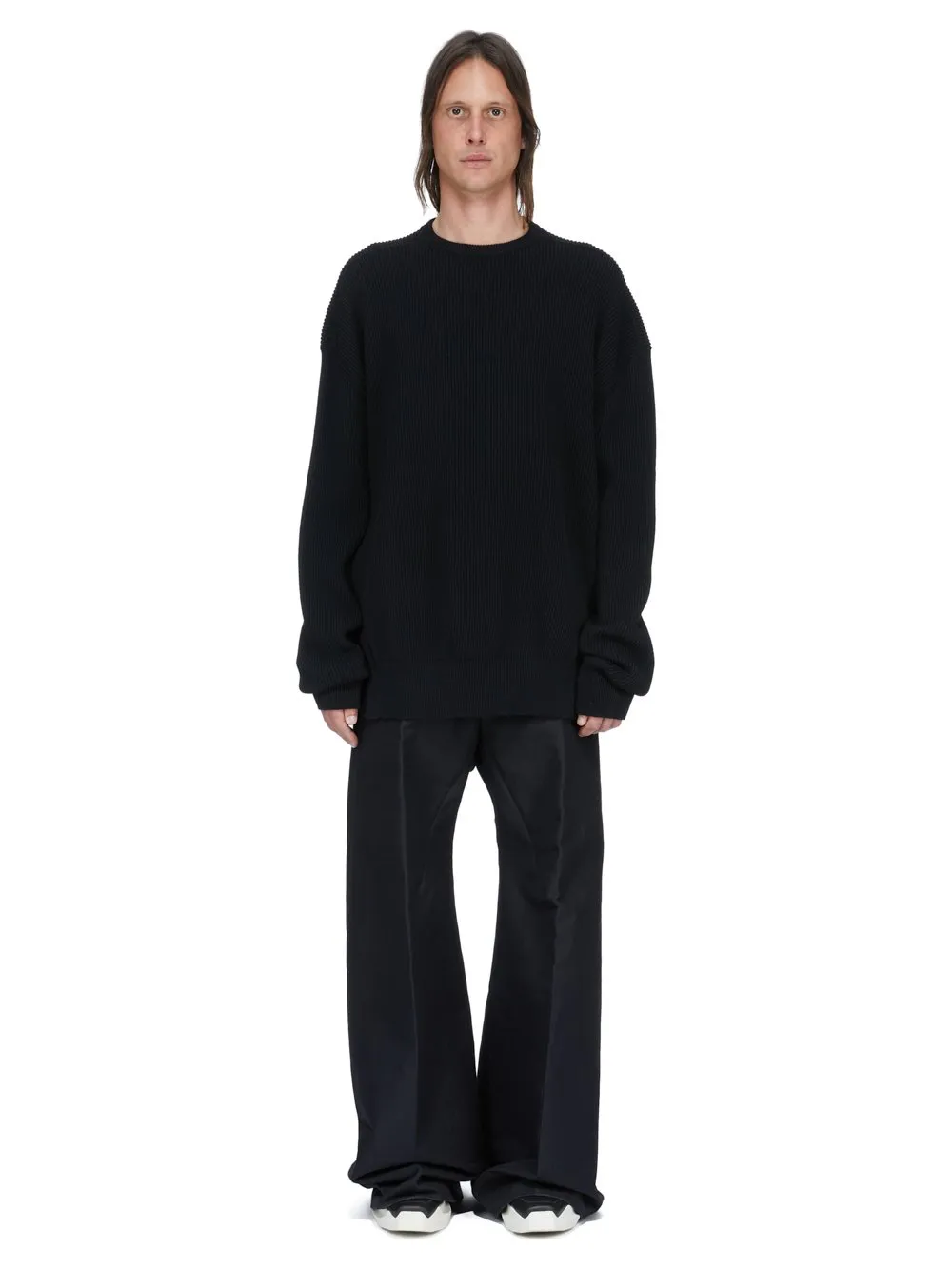 Rick Owens Temple Jumbo Ls In Black Heavy Wool Knit