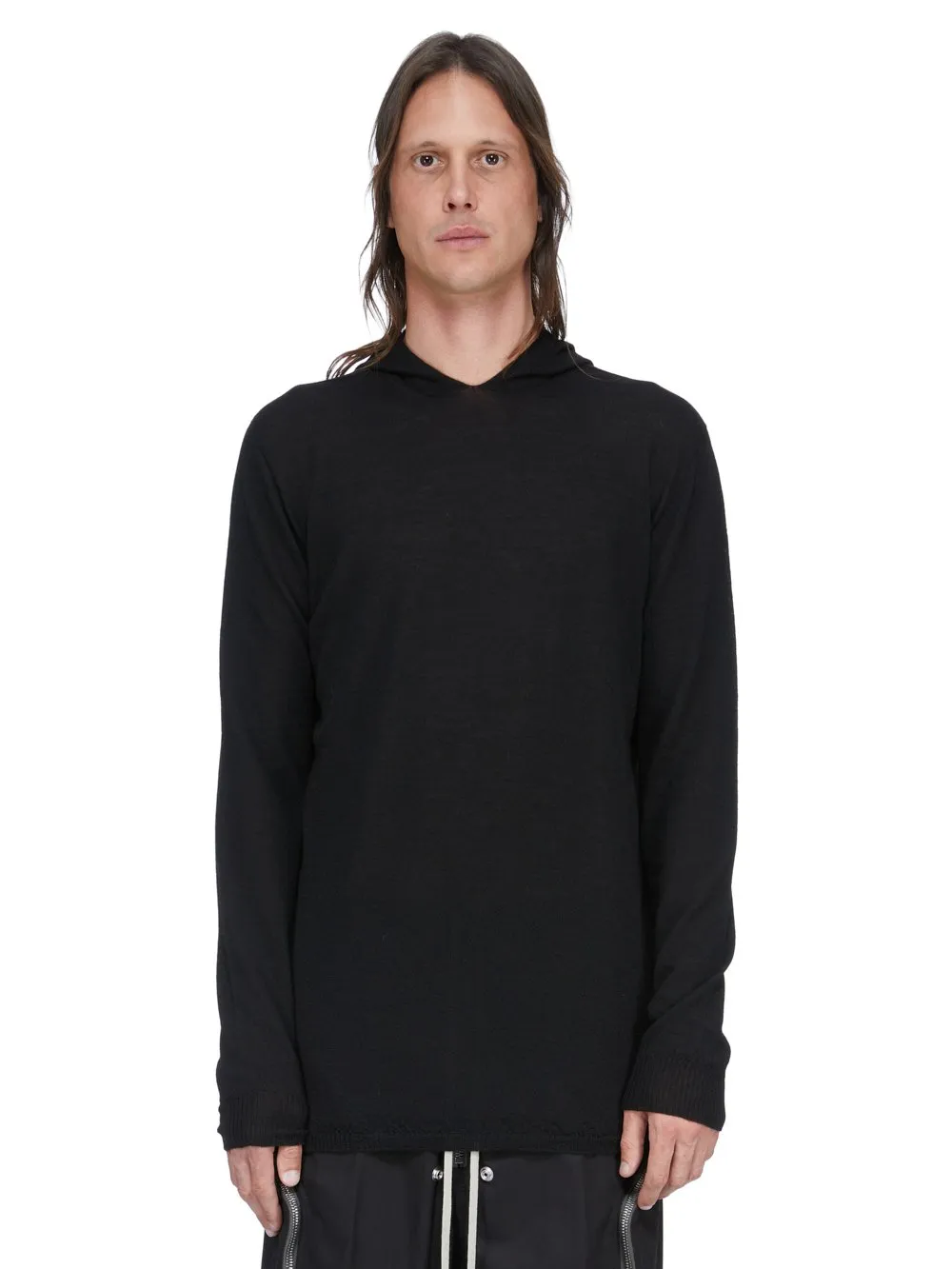 Rick Owens Temple Oversized Ls Hoodie In Black Lightweight Rasato Knit