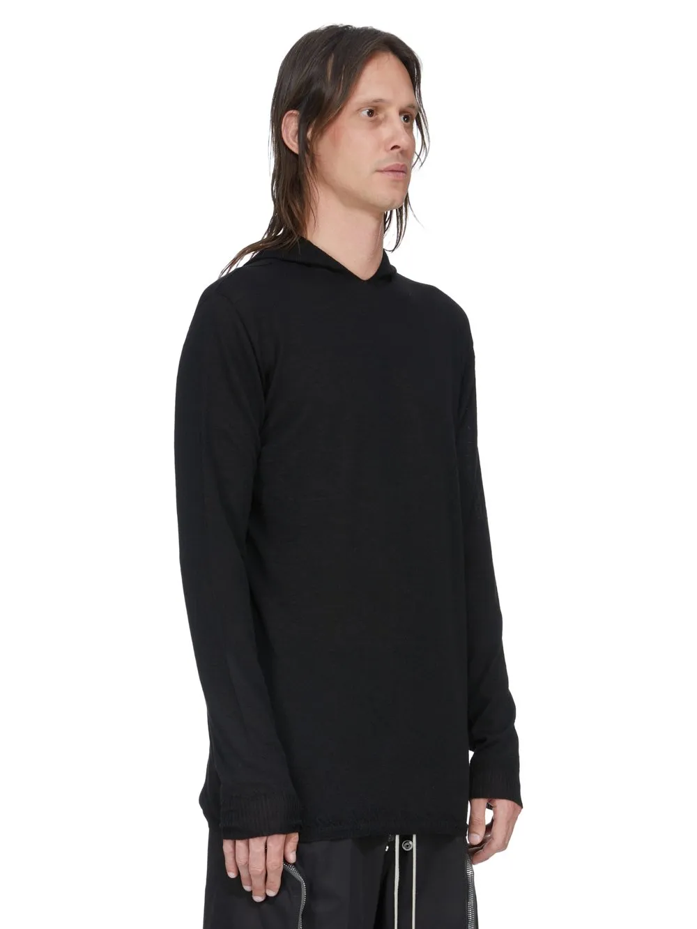 Rick Owens Temple Oversized Ls Hoodie In Black Lightweight Rasato Knit