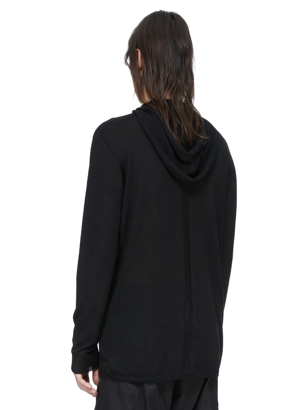 Rick Owens Temple Oversized Ls Hoodie In Black Lightweight Rasato Knit