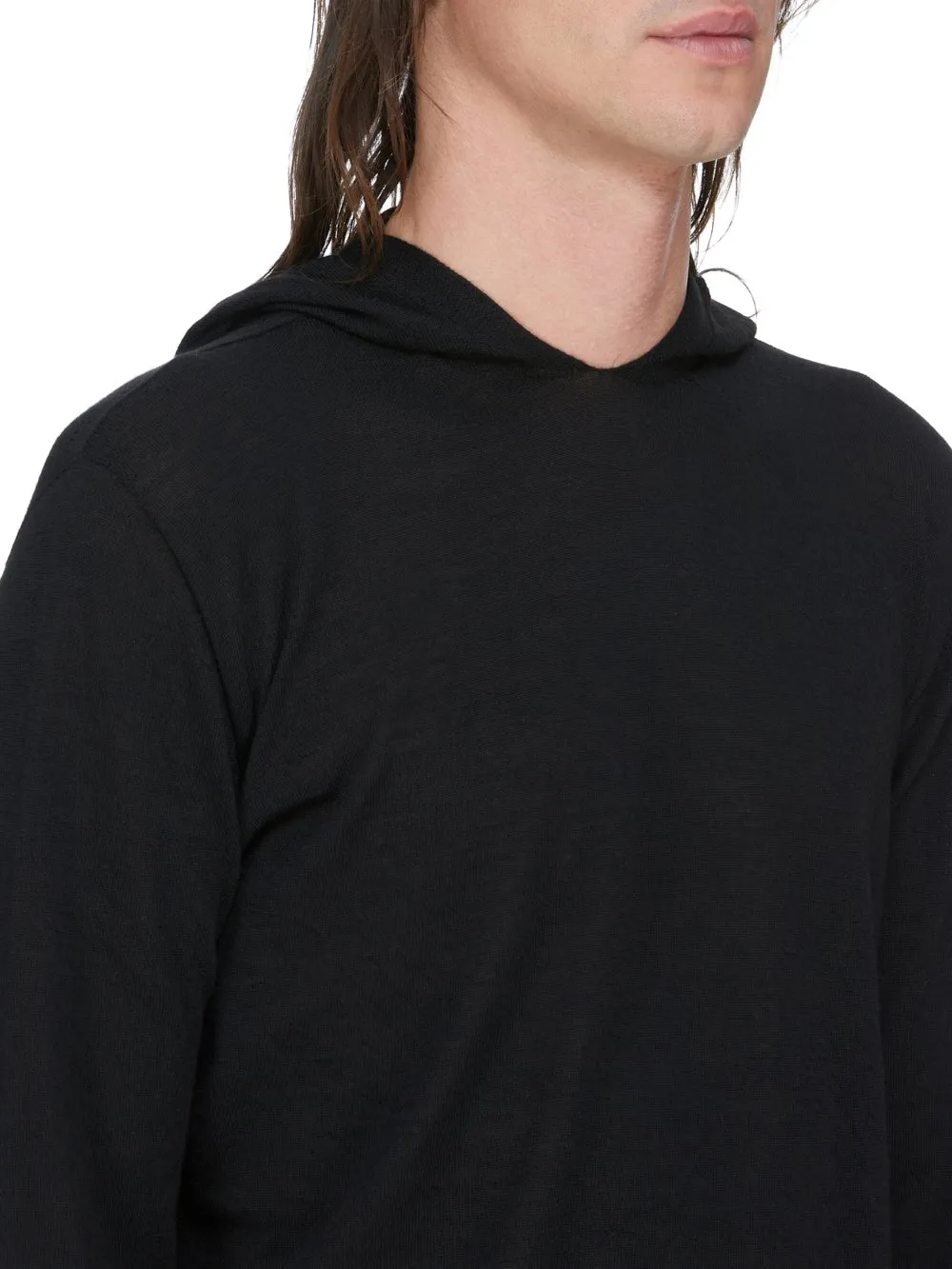 Rick Owens Temple Oversized Ls Hoodie In Black Lightweight Rasato Knit