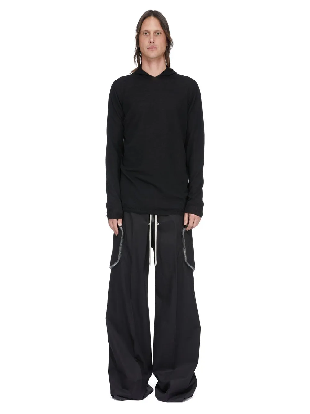 Rick Owens Temple Oversized Ls Hoodie In Black Lightweight Rasato Knit