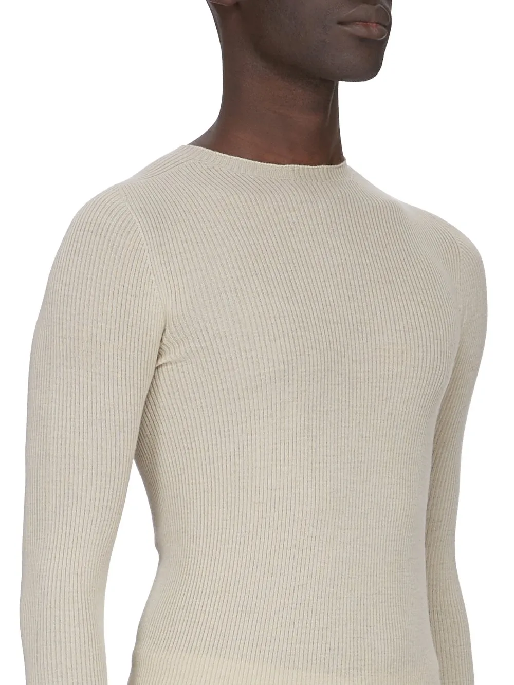Rick Owens Temple Ribbed Round Neck In Sand Ribbed Knit