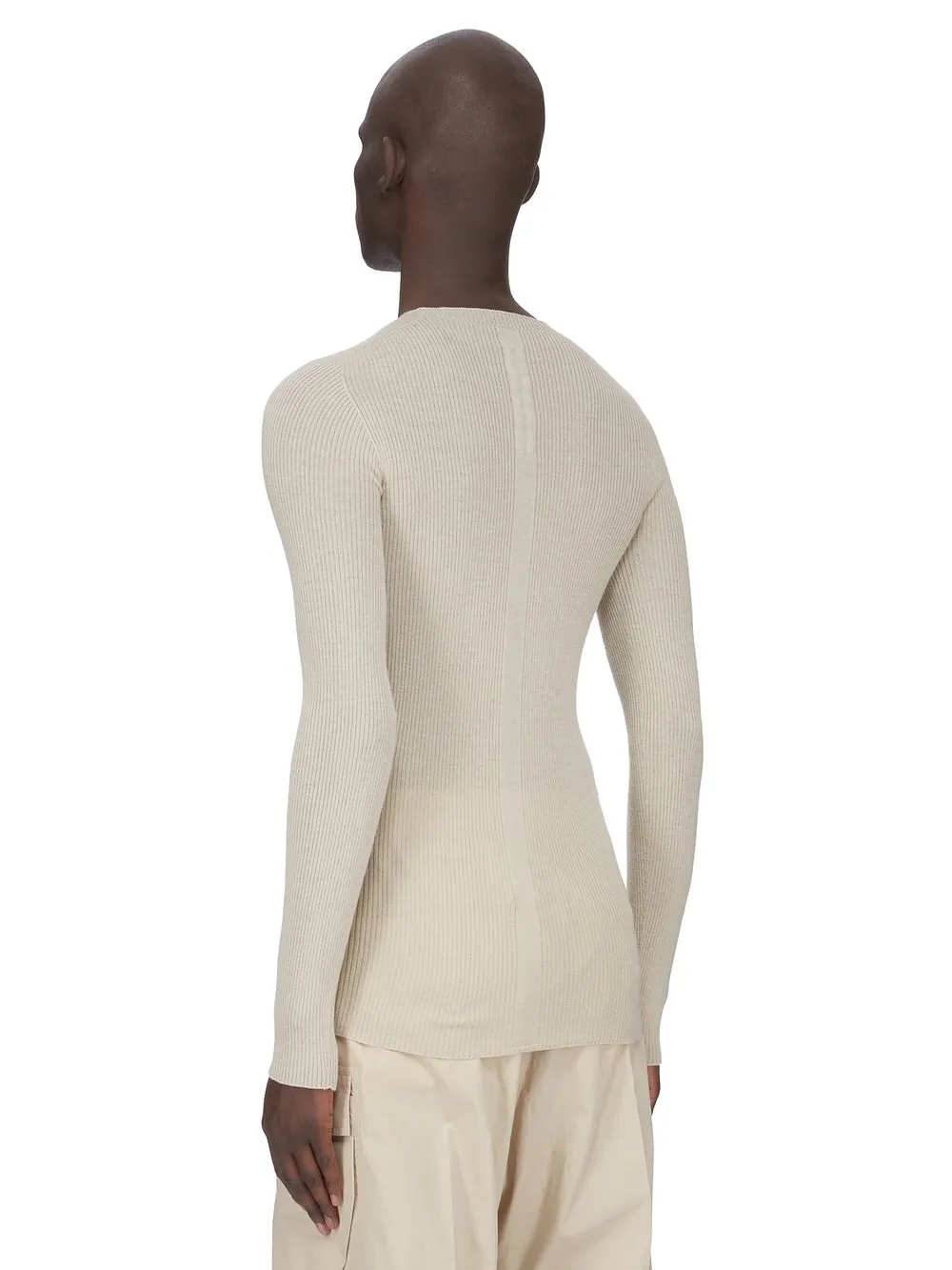 Rick Owens Temple Ribbed Round Neck In Sand Ribbed Knit