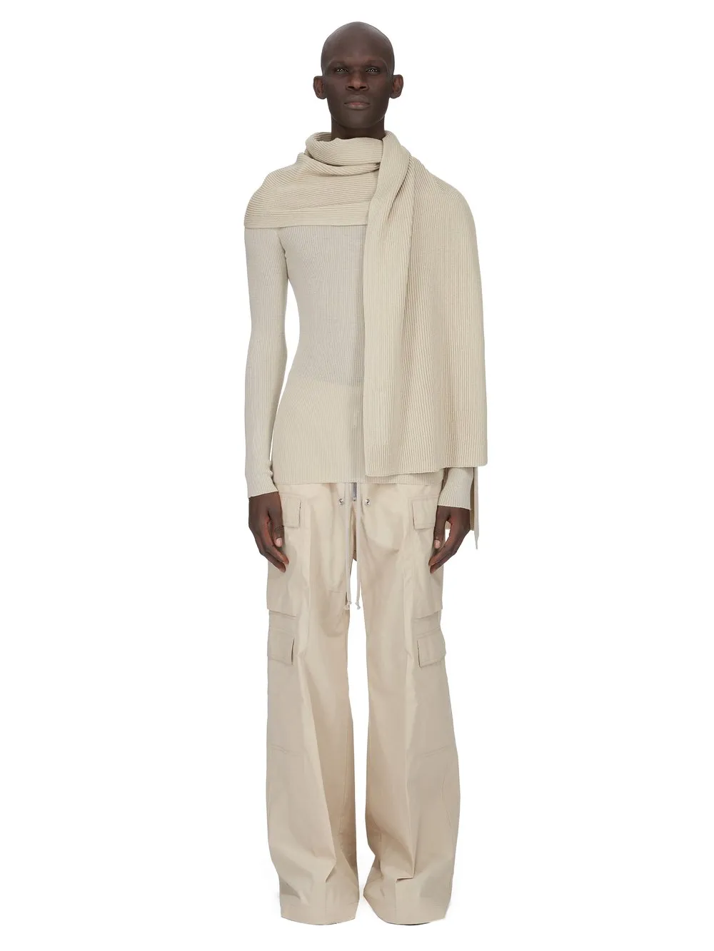 Rick Owens Temple Ribbed Round Neck In Sand Ribbed Knit