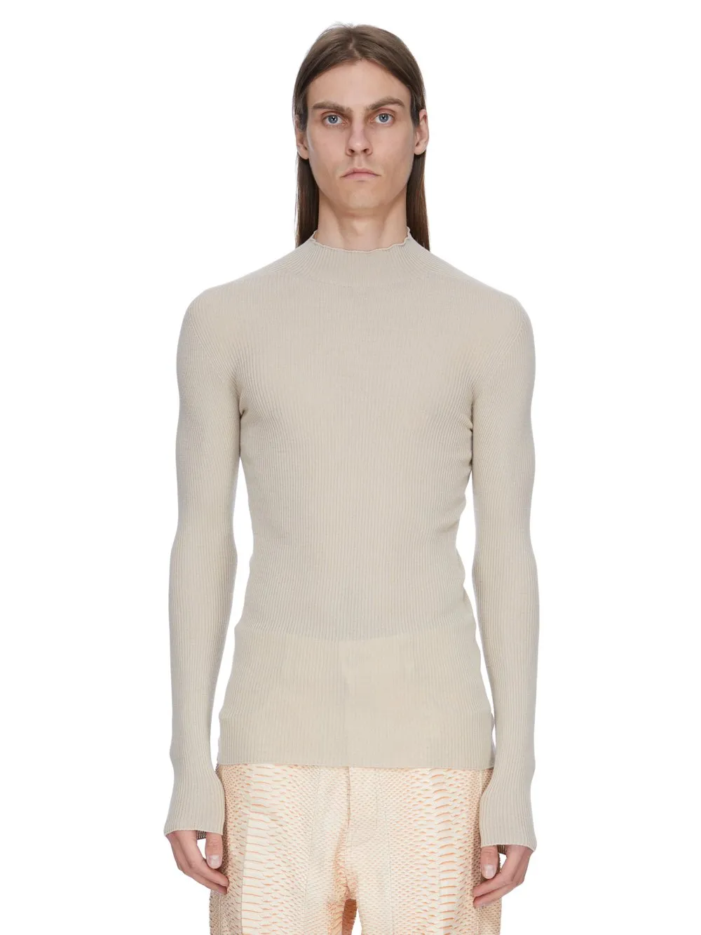 Rick Owens Temple Ribbed Lupetto In Sand Ribbed Knit