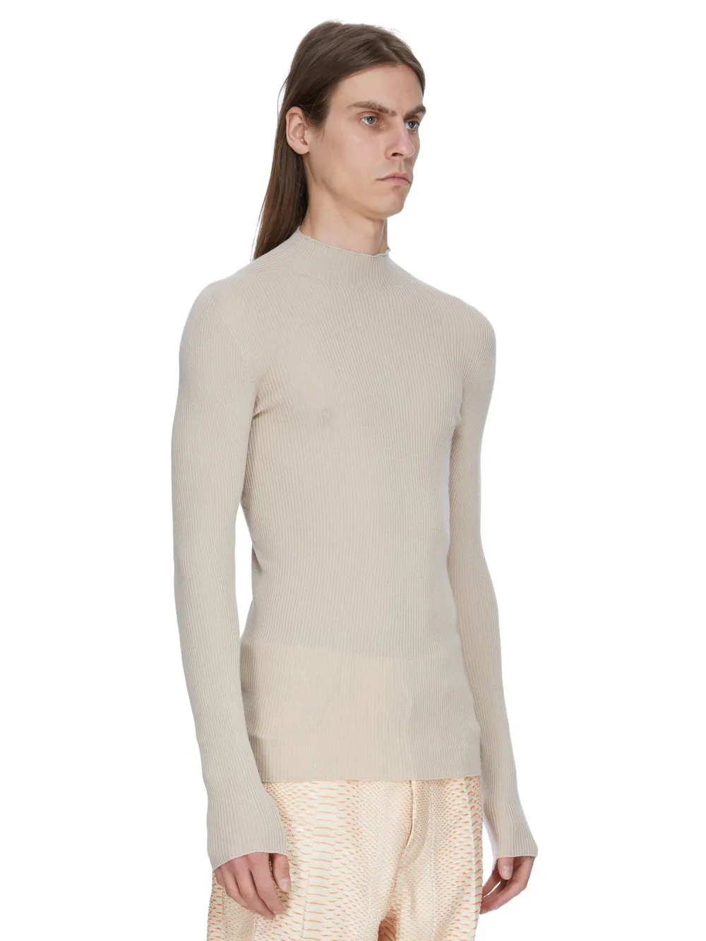 Rick Owens Temple Ribbed Lupetto In Sand Ribbed Knit