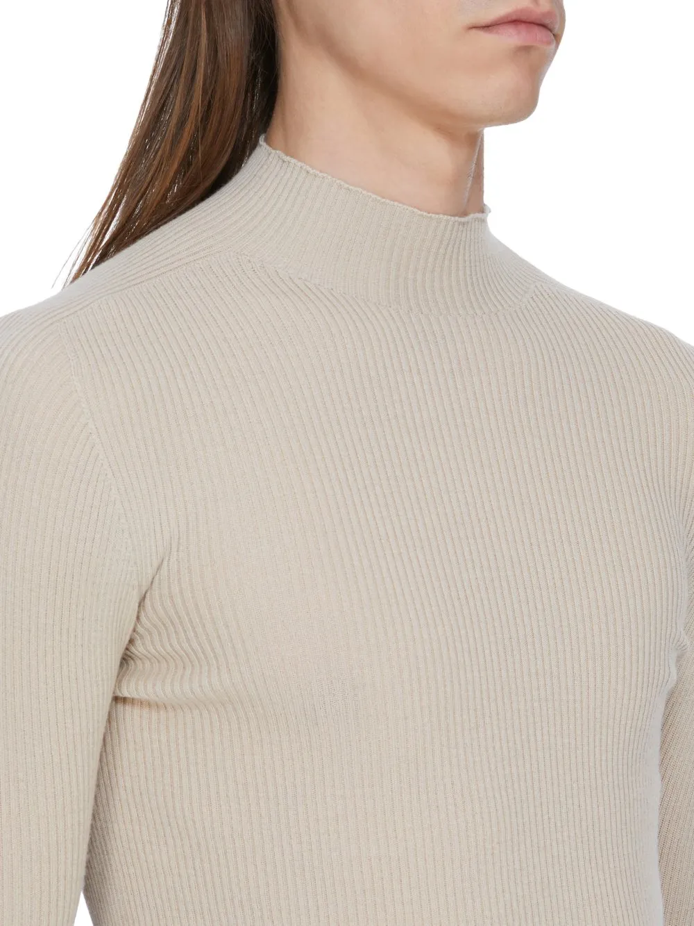 Rick Owens Temple Ribbed Lupetto In Sand Ribbed Knit