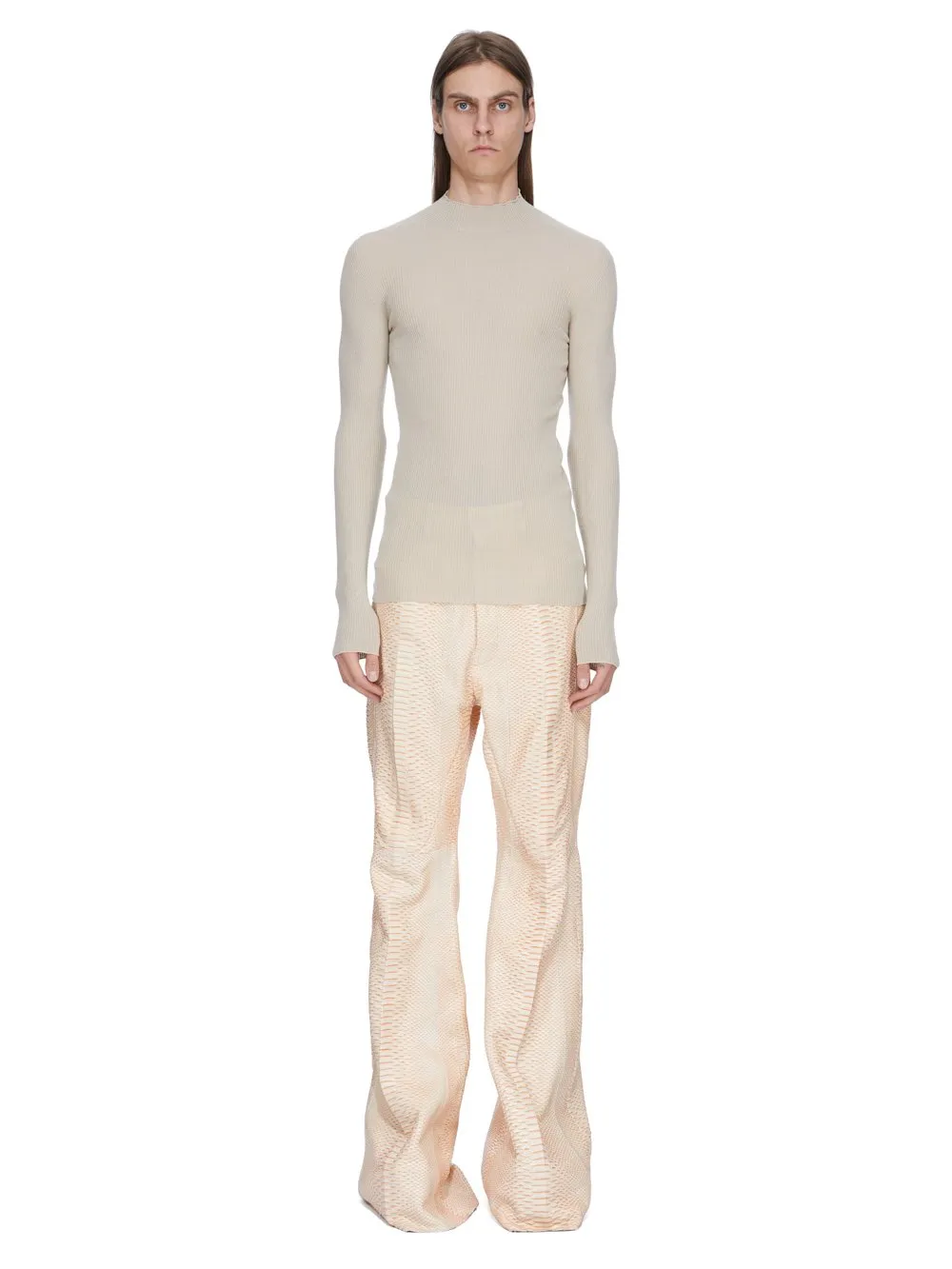 Rick Owens Temple Ribbed Lupetto In Sand Ribbed Knit