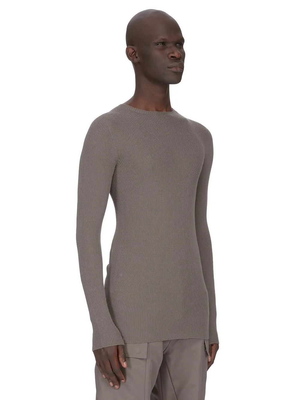 Rick Owens Temple Ribbed Round Neck In Dust Ribbed Knit