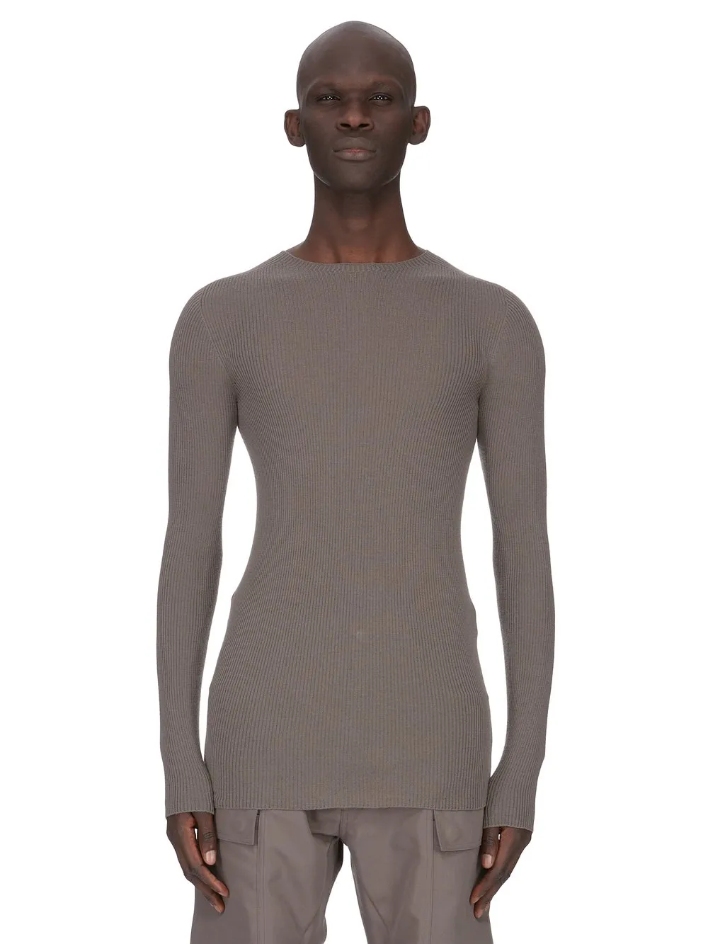 Rick Owens Temple Ribbed Round Neck In Dust Ribbed Knit