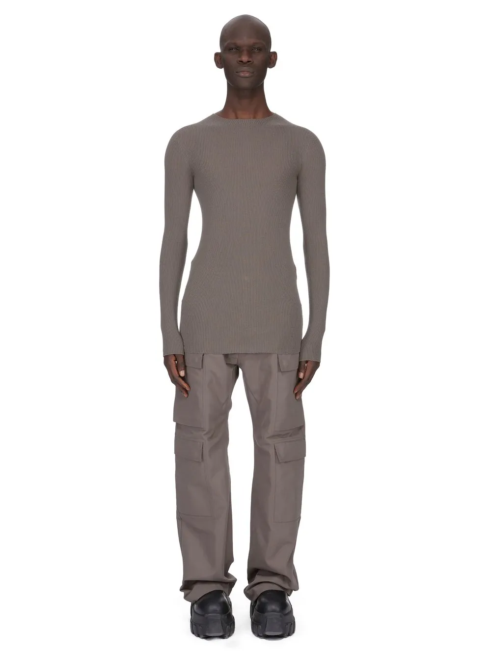 Rick Owens Temple Ribbed Round Neck In Dust Ribbed Knit