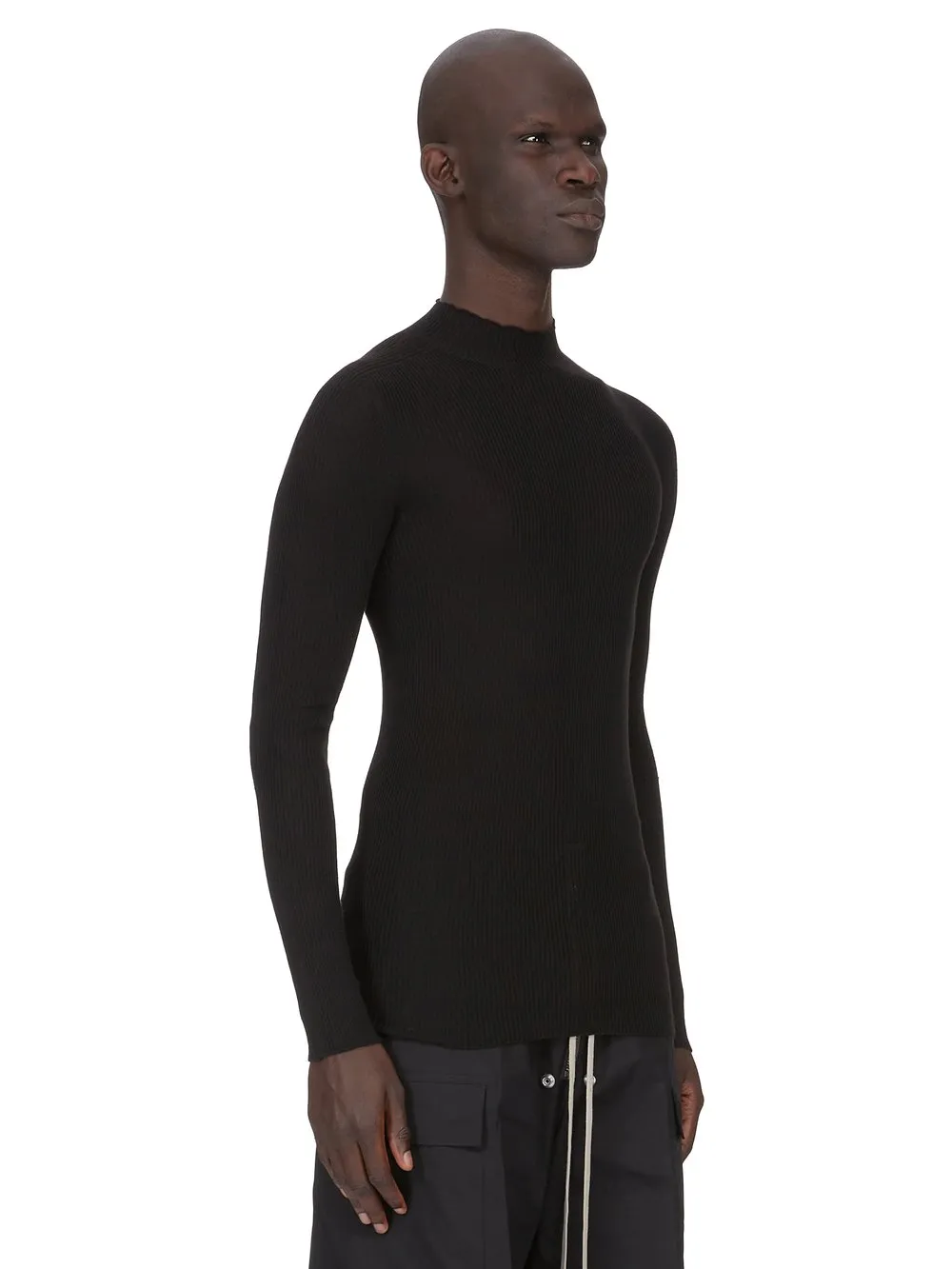Rick Owens Temple Ribbed Lupetto In Black Ribbed Knit