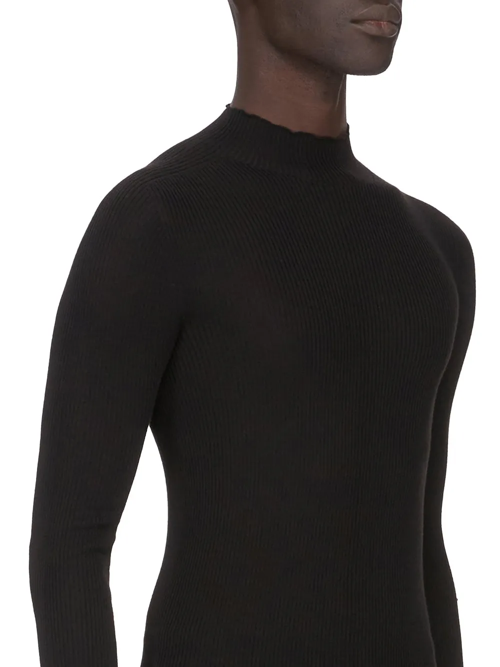 Rick Owens Temple Ribbed Lupetto In Black Ribbed Knit